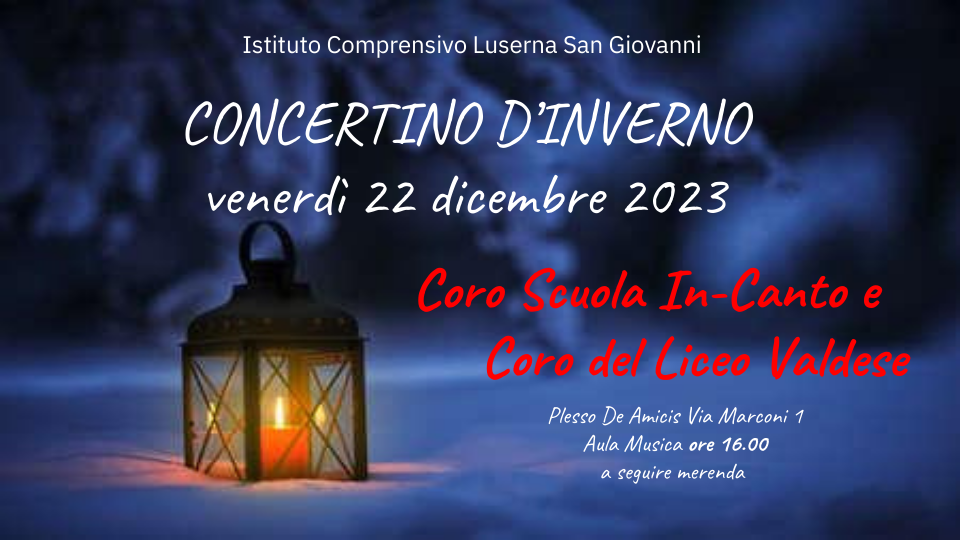 locandina del concertino d'inverno. via Marconi 1 Luserna SG venerdi' 22 dicembre ore 16